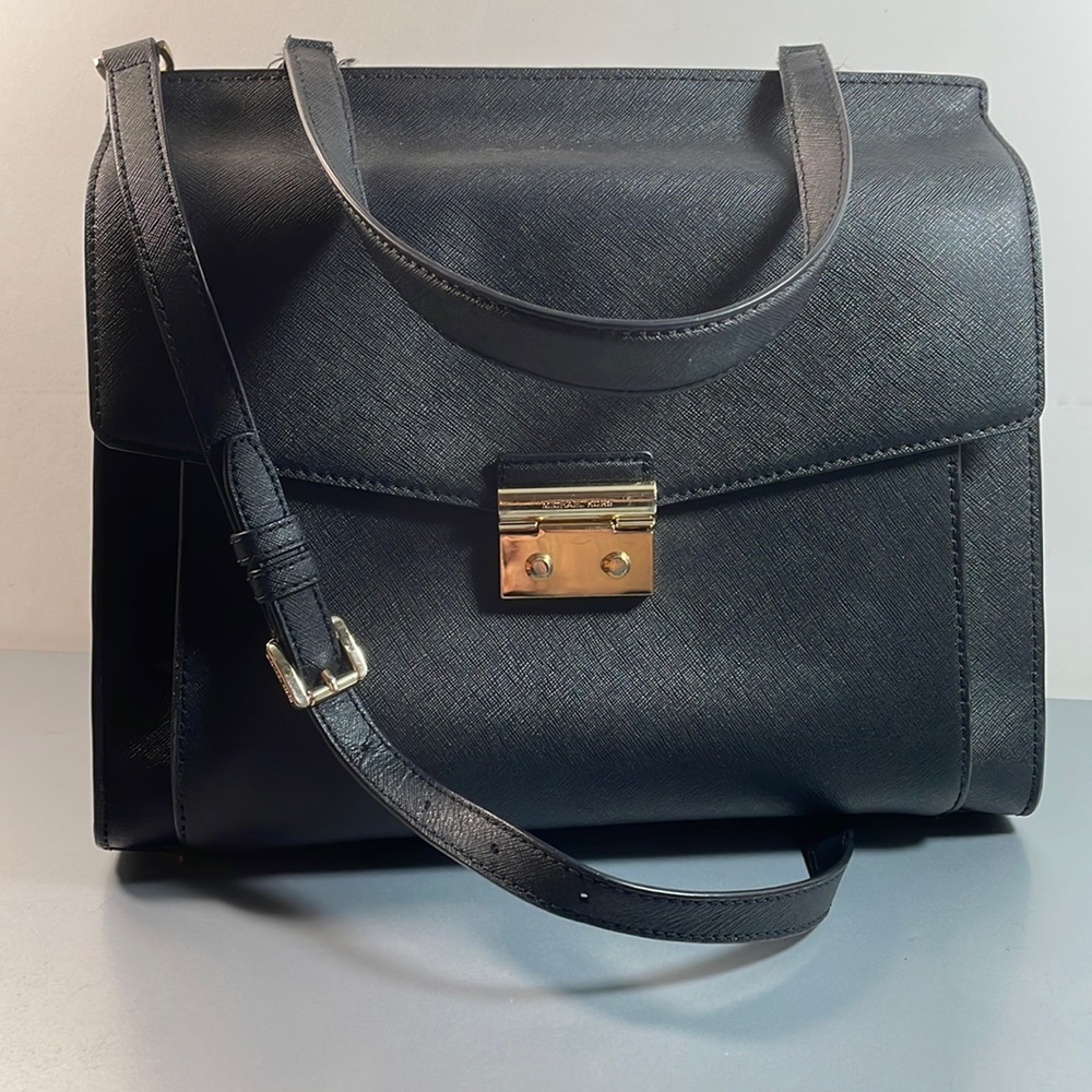 Michael Kors black Saffiano leather crossbody satchel travel organizer purse bag